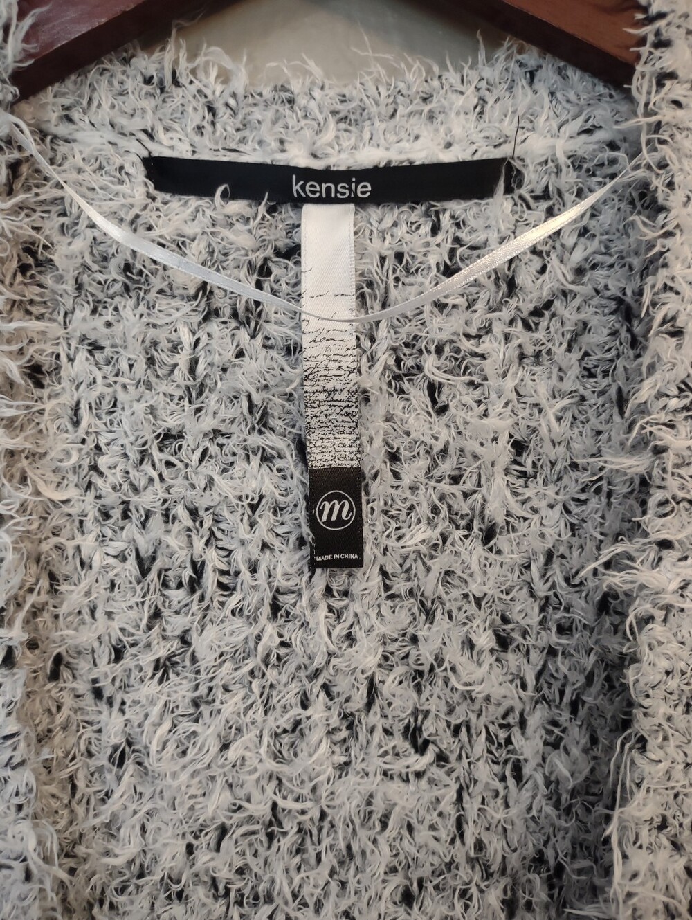 Kensie Open Front Fuzzy Eyelash Knit Cardigan Sweater Grey Black Women's Medium - Picture 6 of 14